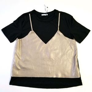 Zara Trafaluc T-shirt with faux Leather Overlay an
